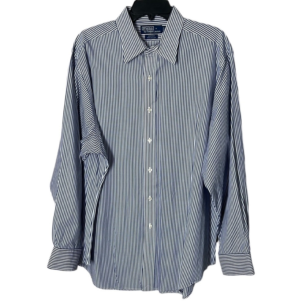 Polo by Ralph Lauren Men’s Button Down blue/white stripes Shirt. Sz17/34-35 EUC